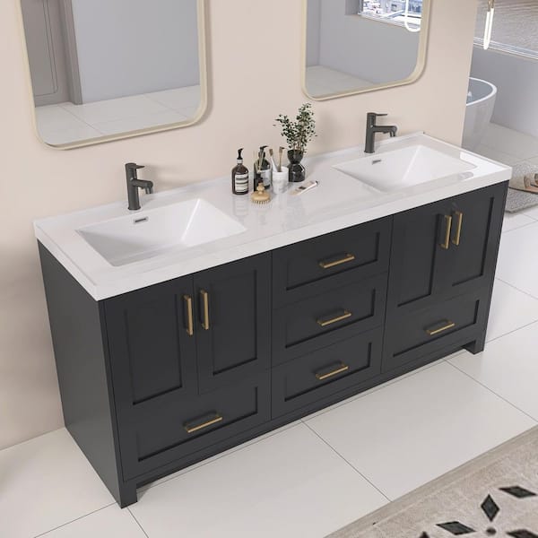 72 in. W x 22 in. D x 36 in.H Bathroom Vanity Double Sink Freestanding Bath Vanity Cabinet in Green with White Resin Top