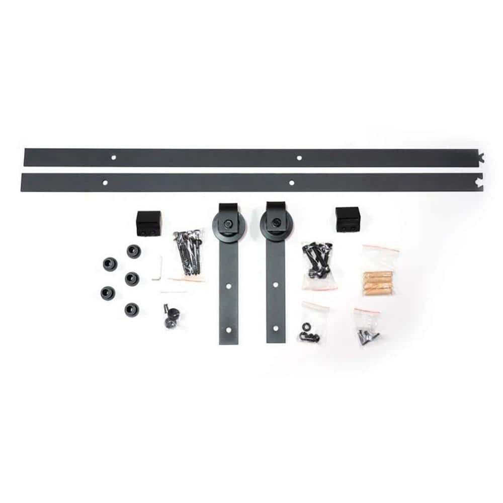 Black Steel Sliding Barn Door Hardware Kit for 18 in. Doors