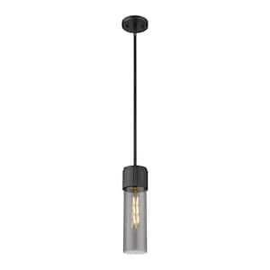 Bolivar 100-Watt 1 Light Matte Black Shaded Pendant Light with Tinted glass Tinted Glass Shade