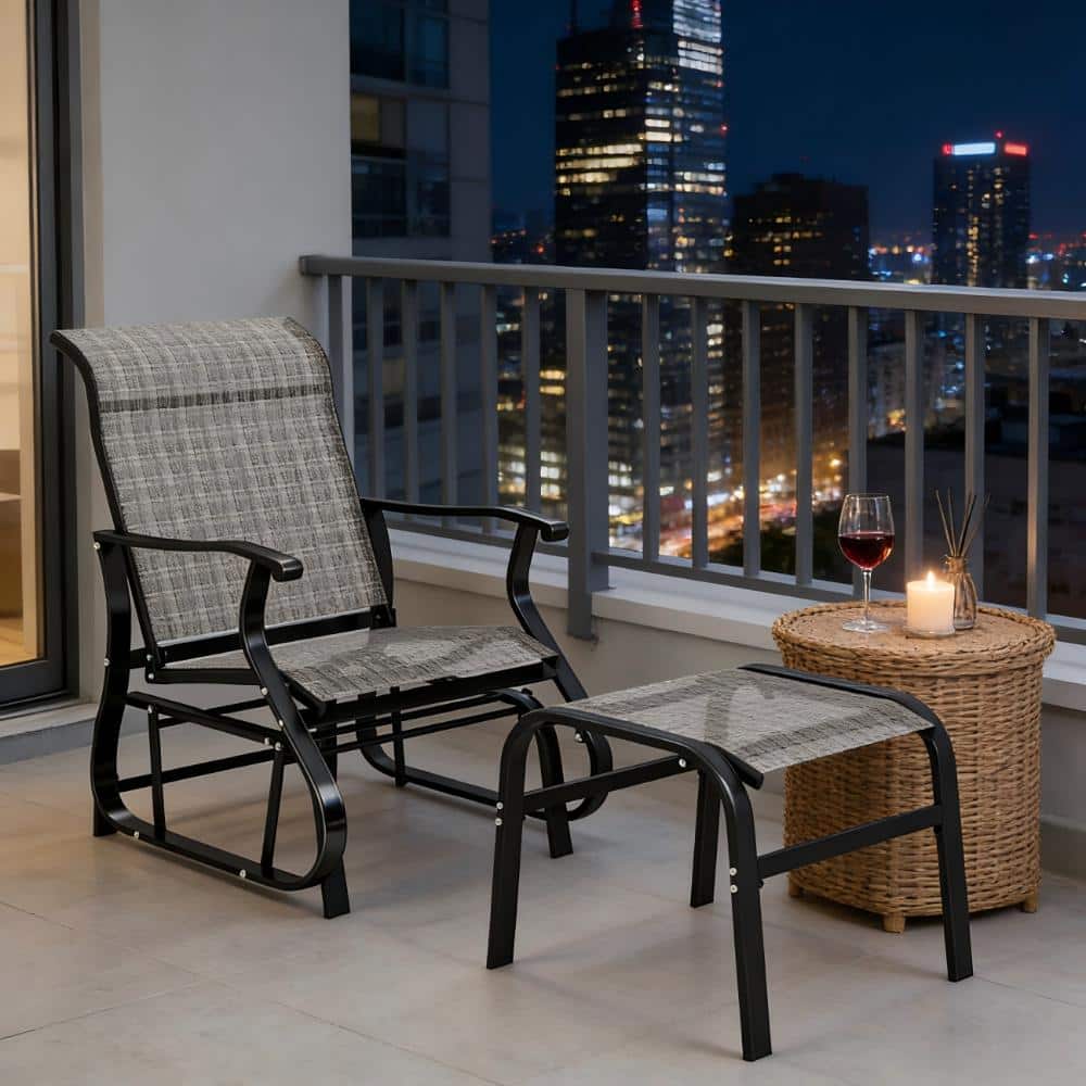 Metal Steel Mesh Outdoor Lounge chair With foot pedals Black Gray