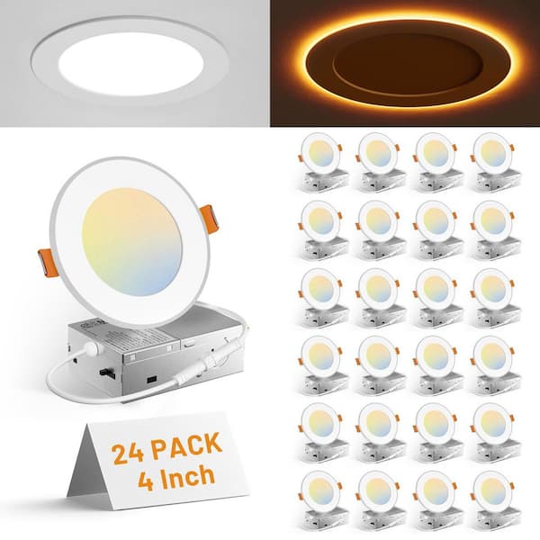 4 in. 24-Pack Adjustable CCT Recessed Light Remodel IC Rating Dimmable Indoor Integrated LED Recessed Light Trim
