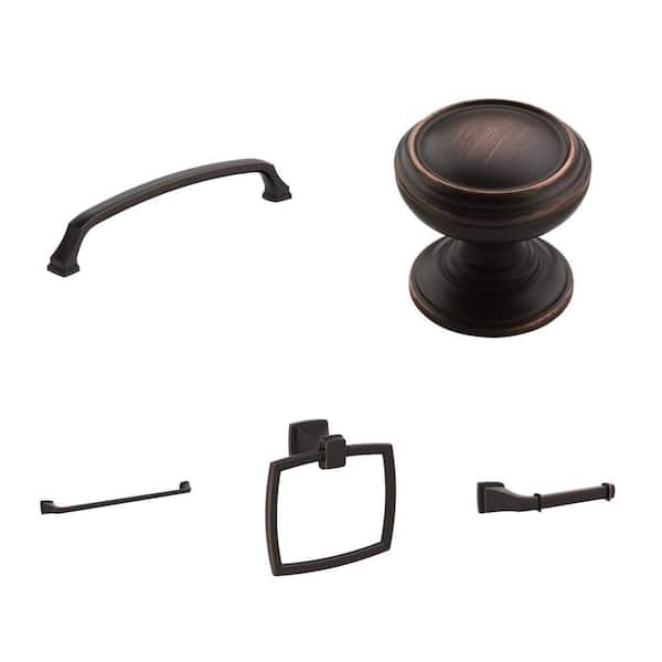 Revitalize Oil-Rubbed Bronze Cabinet Pull (8 in.), Knob (1-1/4 in.), Towel Bar (24 in.), Ring (6-13/16 in.) and Holder