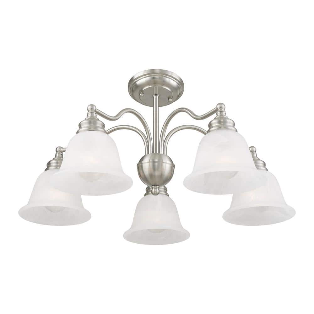 Essex Traditional 5-Light Chandelier in Brushed Nickel with Alabaster Glass