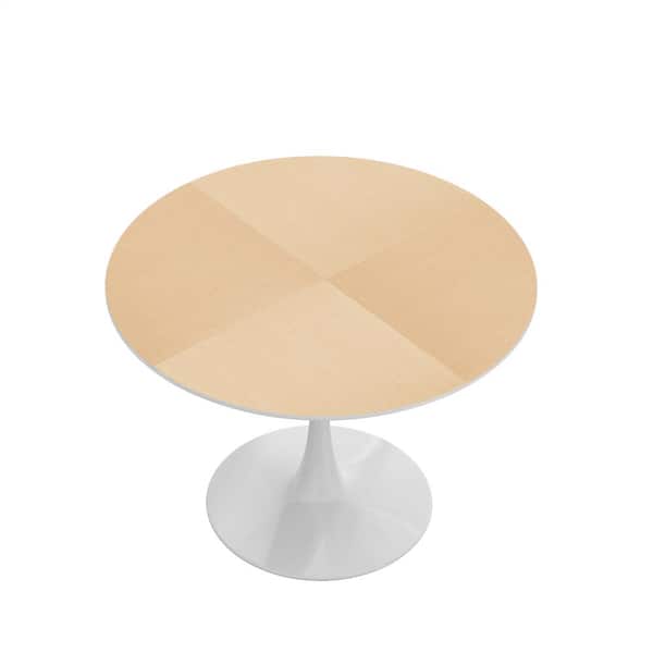 Sudzendf 42.13 in. White Modern Round Outdoor Coffee Table Printed Wood Grain Table Top, Metal Base