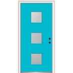 36 in. x 80 in. Aveline Left-Hand Inswing 3-Lite Frosted Glass Painted Steel Prehung Front Door on 6-9/16 in. Frame