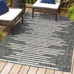 Zolak Berber Stripe Geometric Black/Ivory 3 ft. x 5 ft. Indoor/Outdoor Area Rug