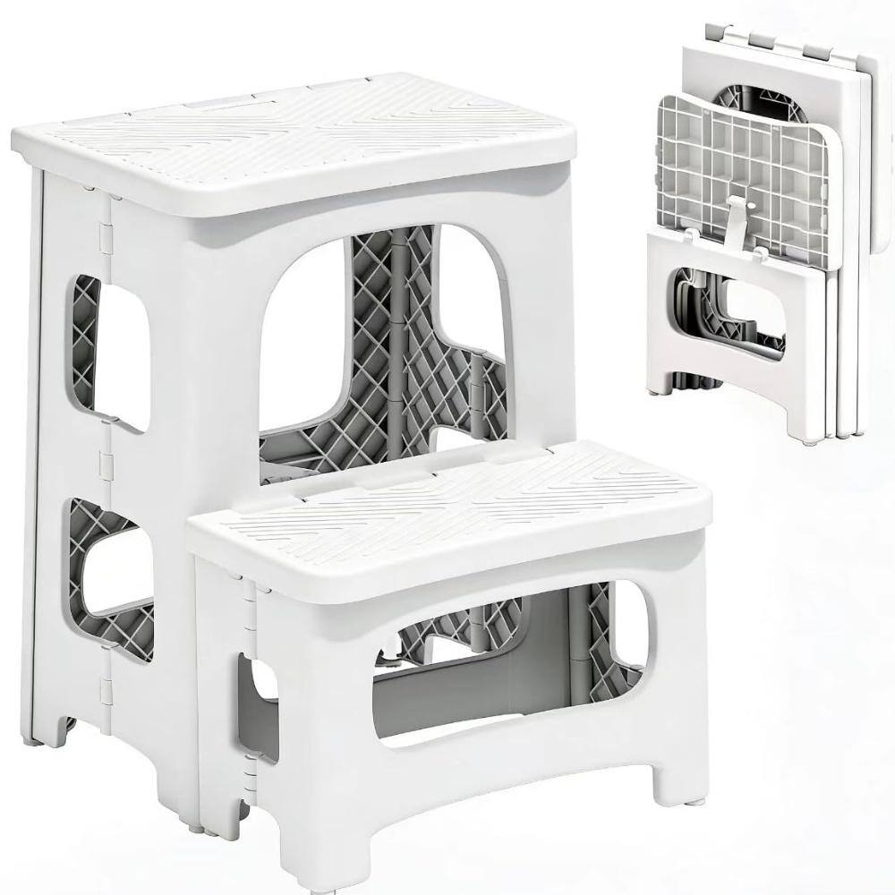 330 lb 2-Step Folding Step Stool with Non-Slip Steps, White, 1