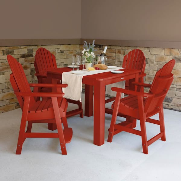 Hamilton Rustic Red 5-Piece Recycled Plastic Square Outdoor Balcony Height Dining Set