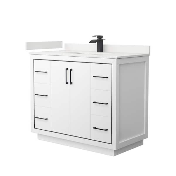 Wyndham Collection Icon 42 in. W x 22 in. D x 35 in. H Single Bath Vanity in White with White Quartz Top