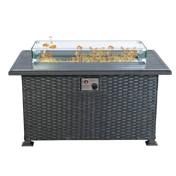 KOZYARD Gray 43 in. x 28 in. Rectangle Aluminum 24 in. H Outdoor Fire Pit Table