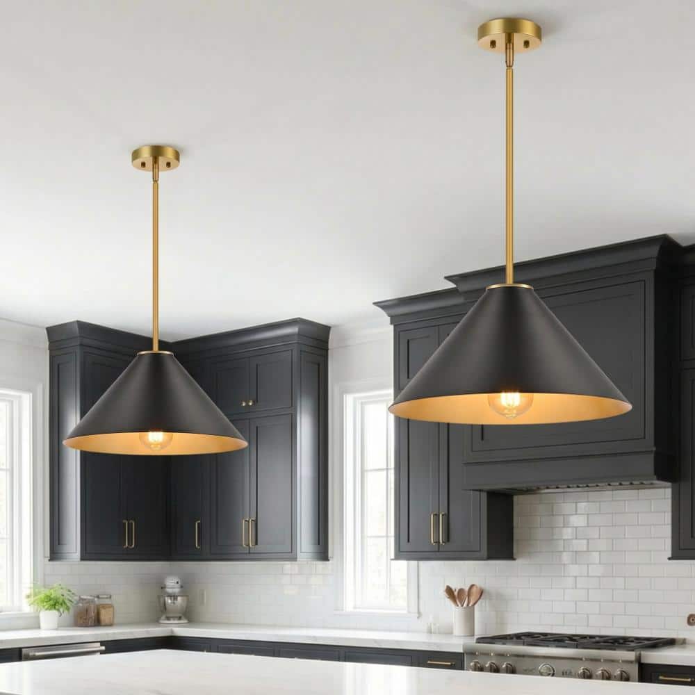Krychiler 1-Light 15.8 in. Matte Black Modern Cone Pendant Light