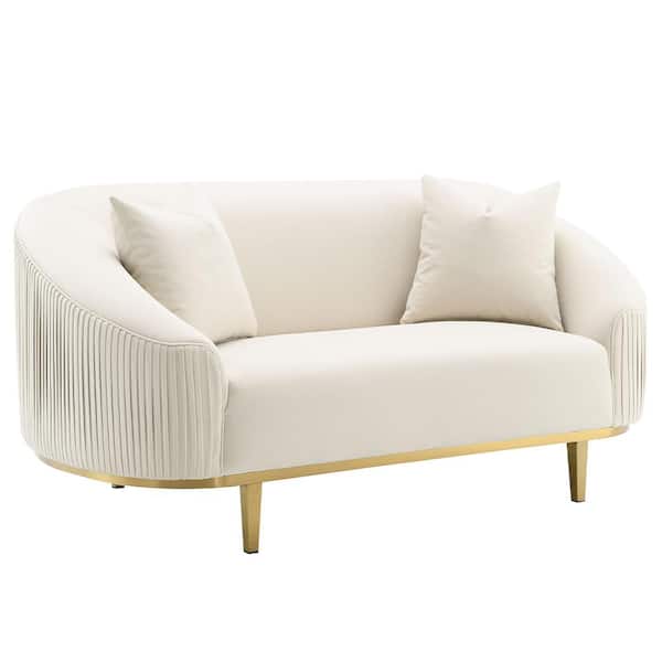 Martina 37 in. Ivory Velvet Loveseat with 2 Pillows
