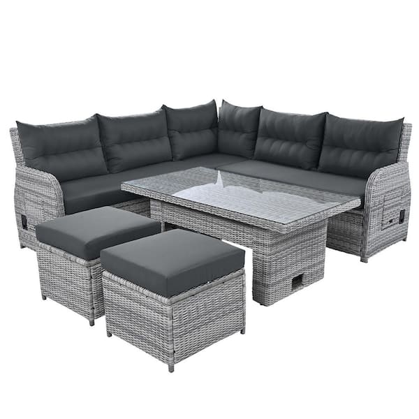 HomeAura Gray Wicker Outdoor Sectional Set with Gray Cushions