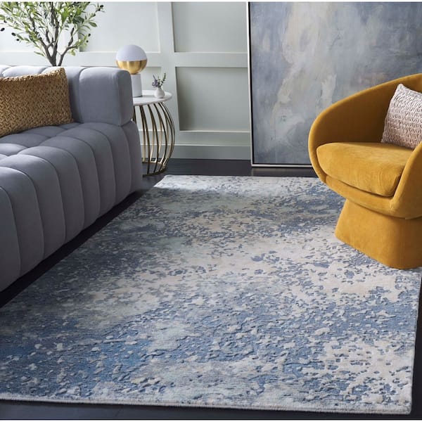 Mirage 6 ft. x 9 ft. Blue/Ivory Distressed Area Rug