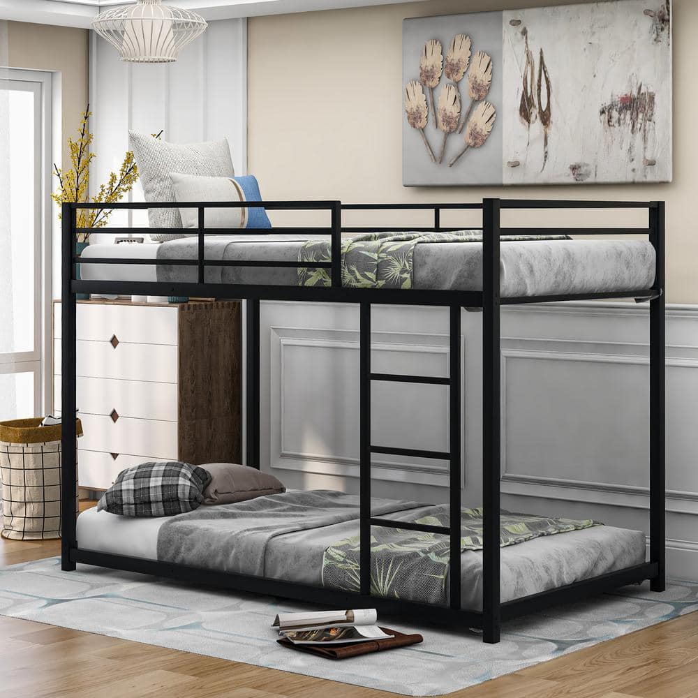 Harper & Bright Designs Black Twin Over Twin Metal Low Bunk Bed with ...