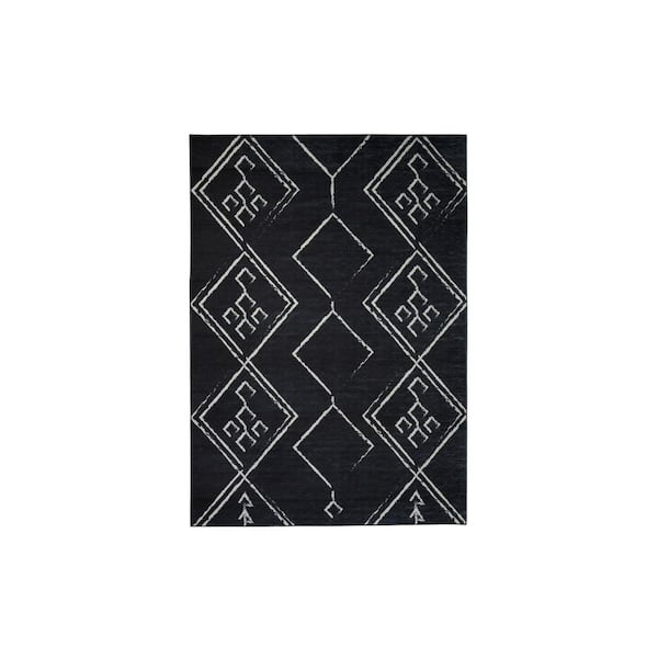 PLAYA RUG Aspen Black Creme 2 ft. x 3 ft. Machine Washable Tribal Moroccan Bohemian Polyester Non-Slip Backing Area Rug