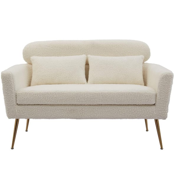 Unbranded 51 in. W Modern Flared Arm Polyester Straight 2-Seater Sofa, Loveseat Couch With 2 Throw Pillows in Ivory