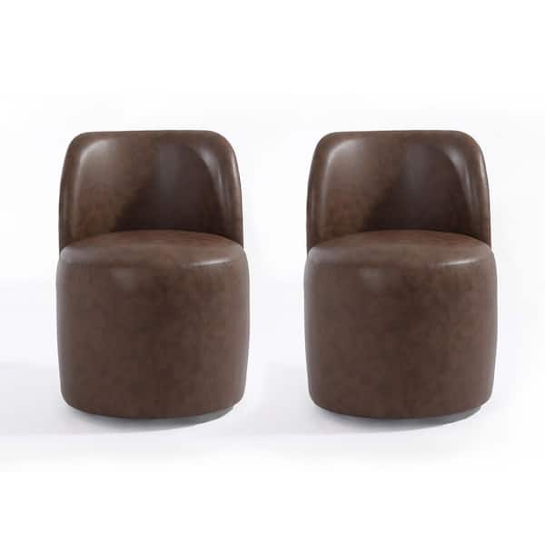 Brown PU Leather Accent Barrel Chair (Set of 2)