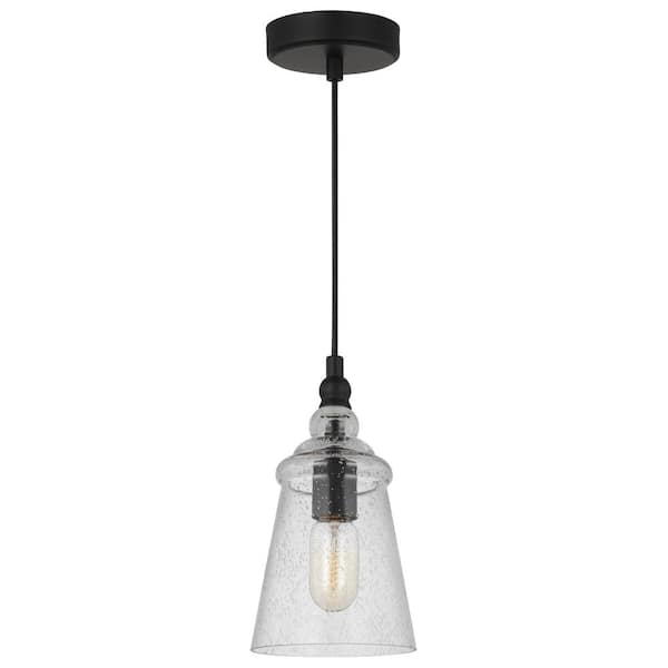 Generation Lighting Loras 5.75 in. 1-Light Midnight Black Mini- Pendant Light with a Clear Seeded Glass Shade