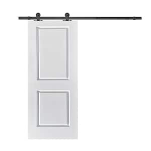 30 in. x 80 in. White Painted Finished Composite MDF 2 Panel Interior Sliding Barn Door with Hardware Kit