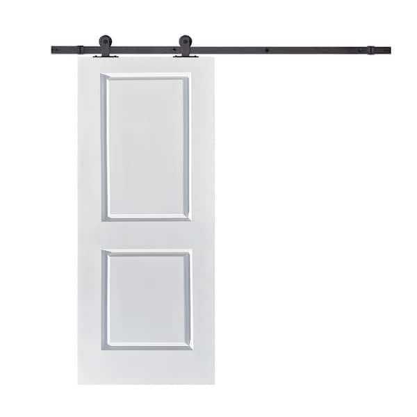 CALHOME 30 in. x 80 in. White Painted Finished Composite MDF 2 Panel Interior Sliding Barn Door with Hardware Kit