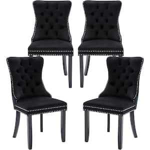 Black Velvet Upholstered Dining Chairs Side Chairs Set of 4 Accent Diner Stylish Kitchen Chair with Wood Legs and Padded