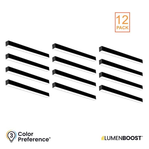 12-Pack 4 ft. Integrated LED Black Strip Light Fixture Architectural Linear Adjustable CCT Lumen Boost Uplight Feature