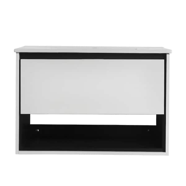 JimsMaison 32 in. W x 18 in. D x 20 in. H Bathroom Vanity Side Cabinet in White with White Ceramic Top