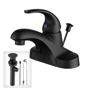 4 in. Centerset Single Handle Mid Arc Bathroom Sink Faucet with Drain Kit Included in Matte Black