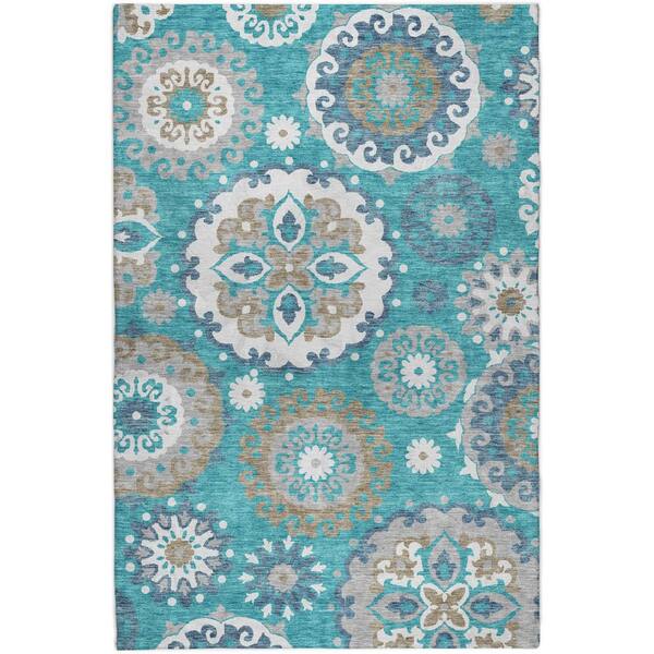 Dream Shag Premium Machine Washable Abstract ADS763 Teal 5 ft. x 7 ft. 6 in. Area Rug
