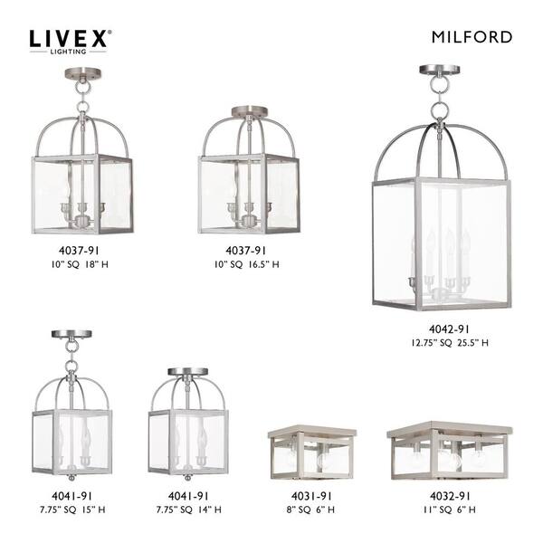 Livex Lighting 4042-91 Milford 4-Light Hanging Lantern Brushed Nickel