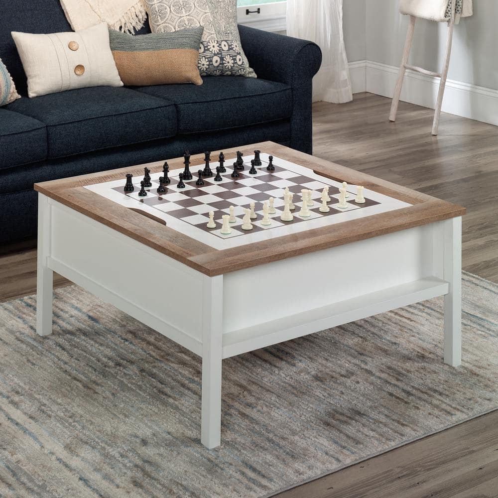 Soft White and Oak Square Gaming Coffee Table with Reversible Top
