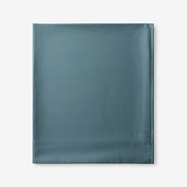 The Company Store Legends Hotel Supima Cotton Wrinkle-Free Ocean Blue Sateen Queen Flat Sheet