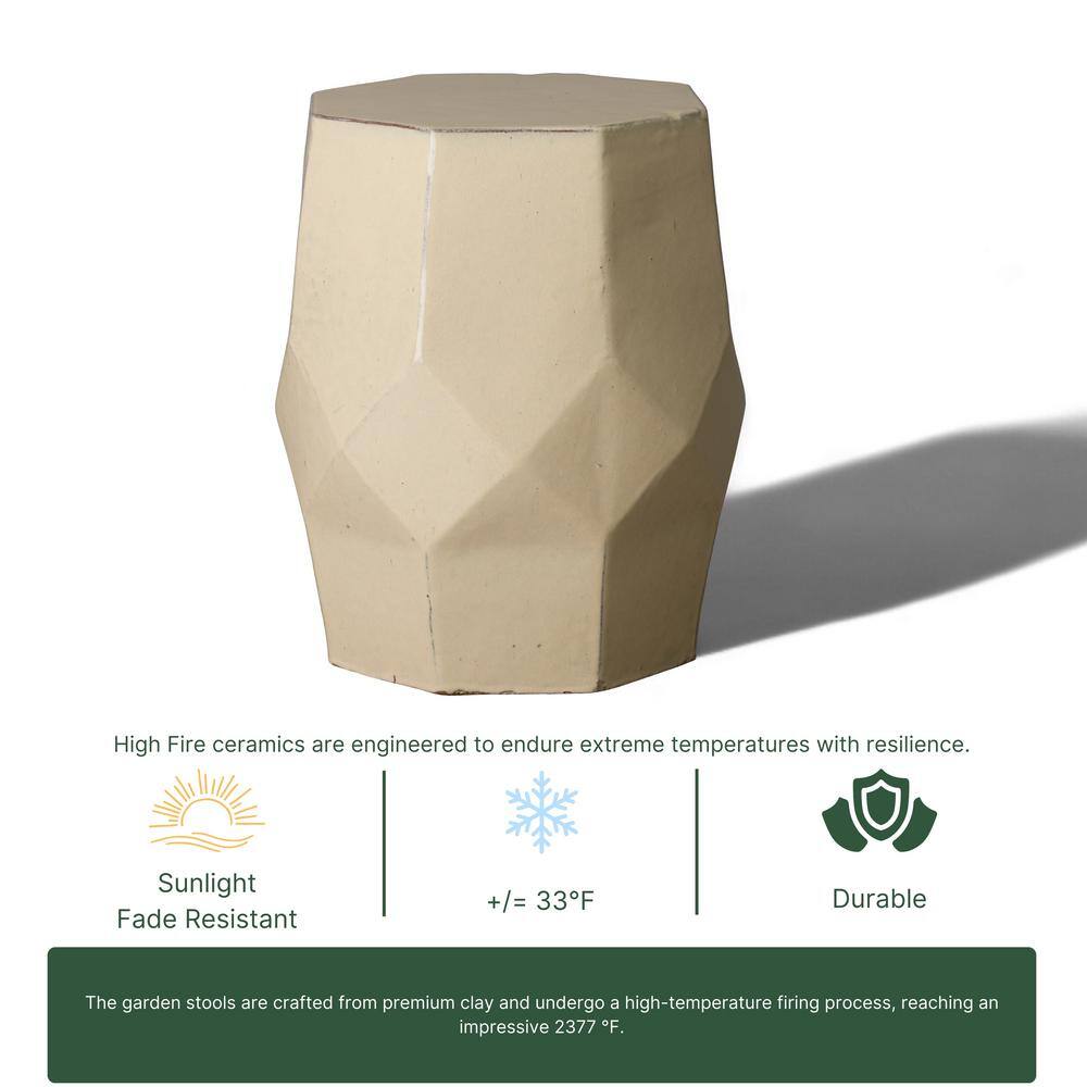 Cream Ceramic Octagon Matrix Garden Stool