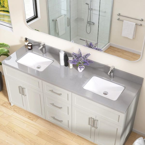 Getpro 72 in. W x 22 in. D Engineered Stone White Rectangular