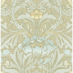 Sea Mist Acanthus Floral Paper Wet Removable Wallpaper Roll (Covers 56 sq. ft.)