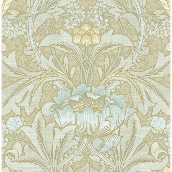 Seabrook Designs Sea Mist Acanthus Floral Paper Wet Removable Wallpaper Roll (Covers 56 sq. ft.)