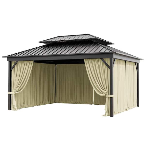 Kimunuk 12 ft. x 14 ft. Universal Outdoor Privacy Curtains, Gazebo Replacement with Zipper Light Yellow (4-Side Curtain Only)