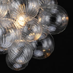 Jean 1-Light Black with Gold Modern Cluster Clear Swirled Glass Globe Bubble Chandelier