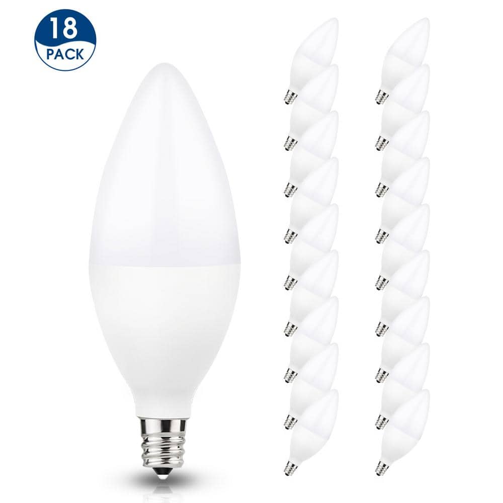 YANSUN 60-Watt Equivalent 6W C11 Non-Dimmable LED Candle Light Bulb E12 Base in Daylight 5000K (18-Pack)