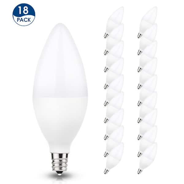 YANSUN 60-Watt Equivalent 6W C11 Non-Dimmable LED Candle Light Bulb E12 Base in Daylight 5000K (18-Pack)