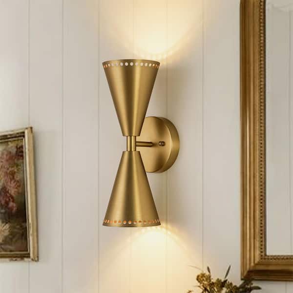 Nimbus 2-Light 4.7 in. W Brushed Gold Wall Sconce Up and Down Lighting Hourglass Light for Bedroom Living Room