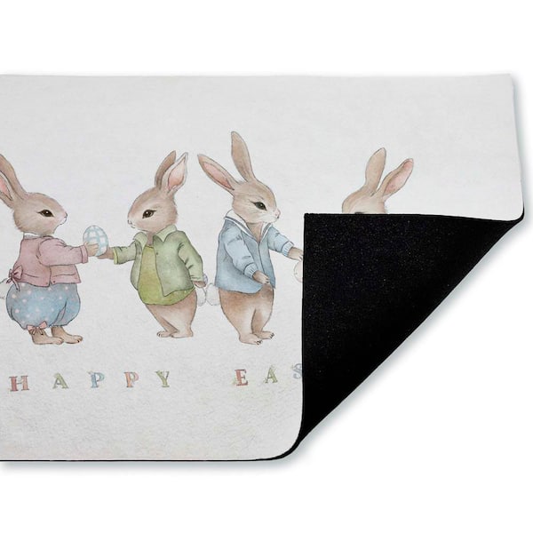 Minimal Happy Easter Bunnies Multi-Colored 18 in. x 30 in. Polyester Non-Slip Outdoor Door Mat
