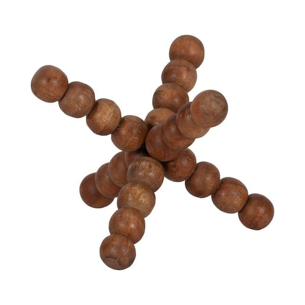 Brown Wood 6 in. Beaded Jack Decorative Sculpture