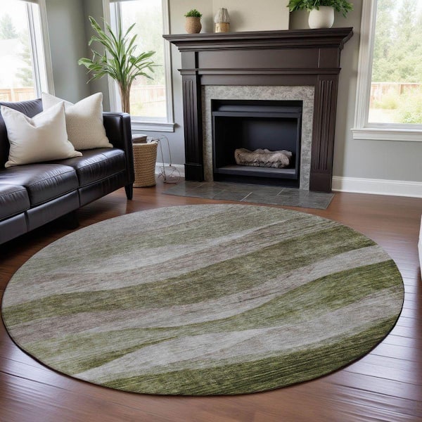 Mayfield Premium Machine Washable Abstract AMF1141 Green 8 ft. x 8 ft. Round Rug