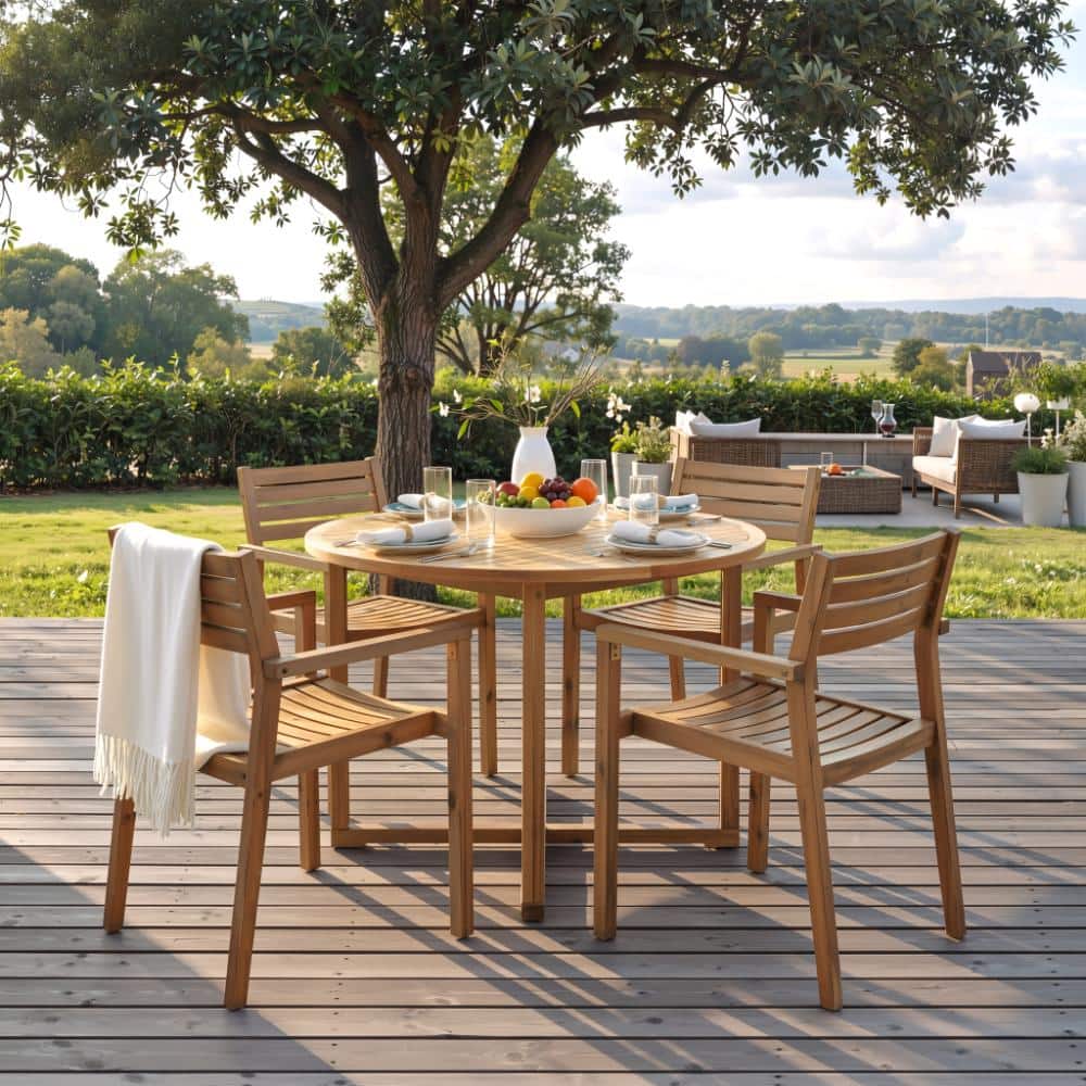 Natural5-Piece Solid Wood Round Outdoor Dining Set with Acacia Wood Chairs price history on PriceWatchPro