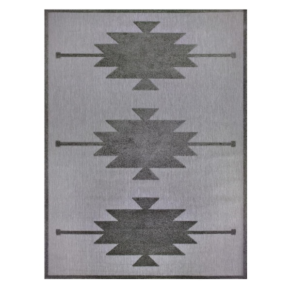 Leick Home Tegan Gray 3 ft. x 5 ft. Southwestern Polypropylene Indoor/Outdoor Area Rug