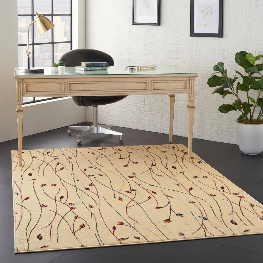 Cream Floral Synthetic 5' x 7' Area Rug
