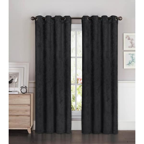 Bella Luna Blackout Faux Suede 54 in. W x 84 in. L Room Darkening Grommet Extra Wide Curtain Panel in Charcoal