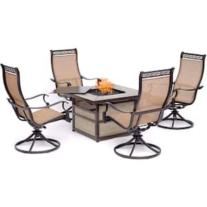Monaco 5-Piece Aluminum Patio Conversation Set with 4 Sling Swivel Rockers and 40,000 BTU Gas Fire Pit Coffee Table